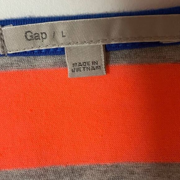 Gap Top LARGE Womens Orange & Gray Striped 3/4 Sleeve Round Neck Modal Blend - Picture 3 of 4
